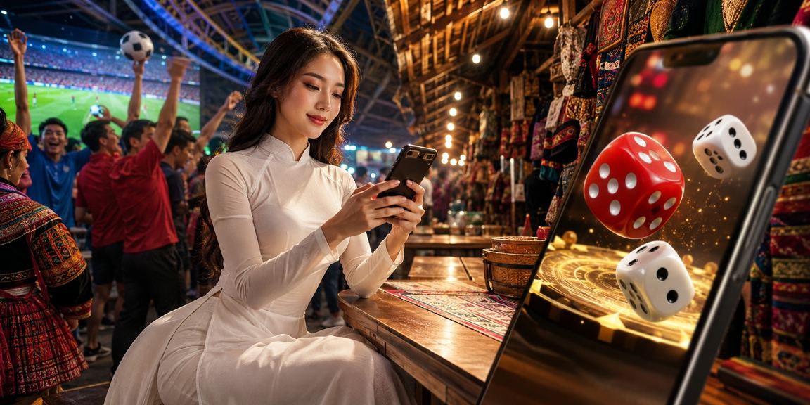 Cô gái áo dài chơi tài xỉu truyền thống tại Sapa với khung cảnh núi rừng